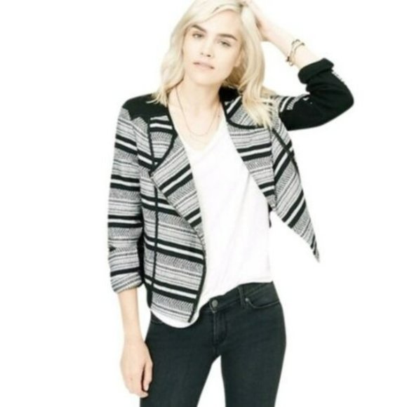 LOU & GREY Black and White Moto Asymmetrical Zip Knit Sweater Size S - Picture 1 of 10